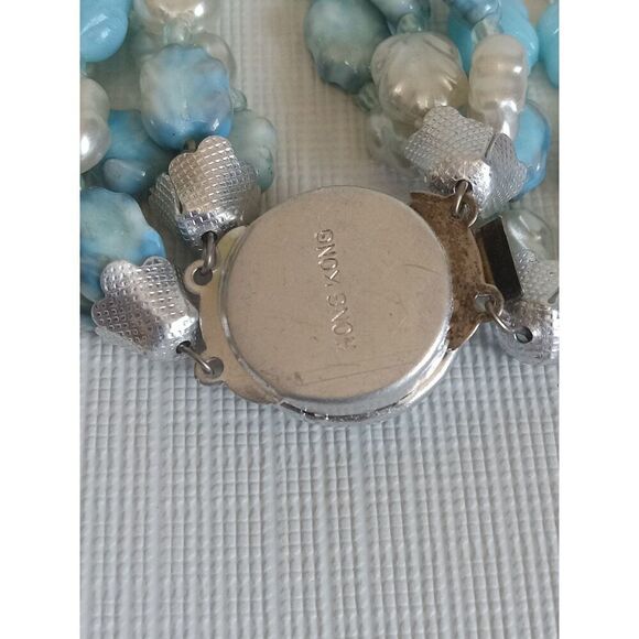 Vintage Light Blue & Silver Leaf Shaped Beads Multi Strand Choker Style Necklace - Picture 6 of 10